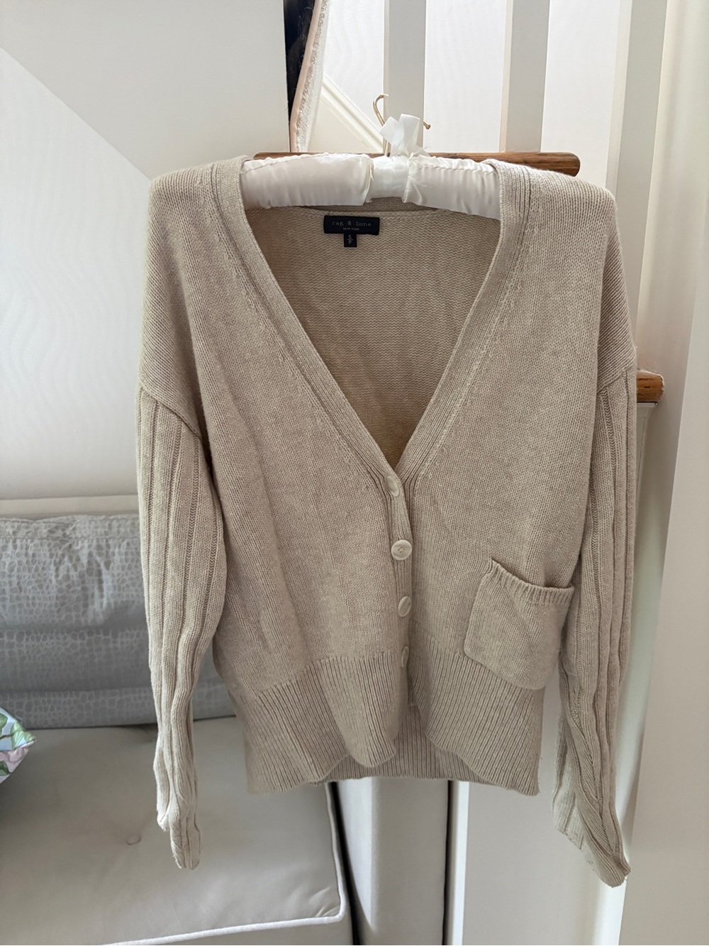 rag & bone beige V-Neck Button Cardigan